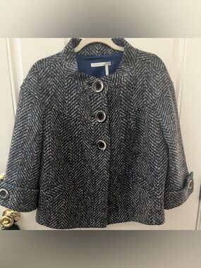 EUC  Classiques Entier Herringbone Swing Cropped Blue/Brown Wool Blend CL129652